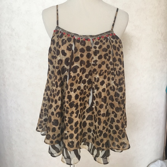 💥La ROK SALE Animal Print Layered Cami Top XS💥 - Picture 1 of 6