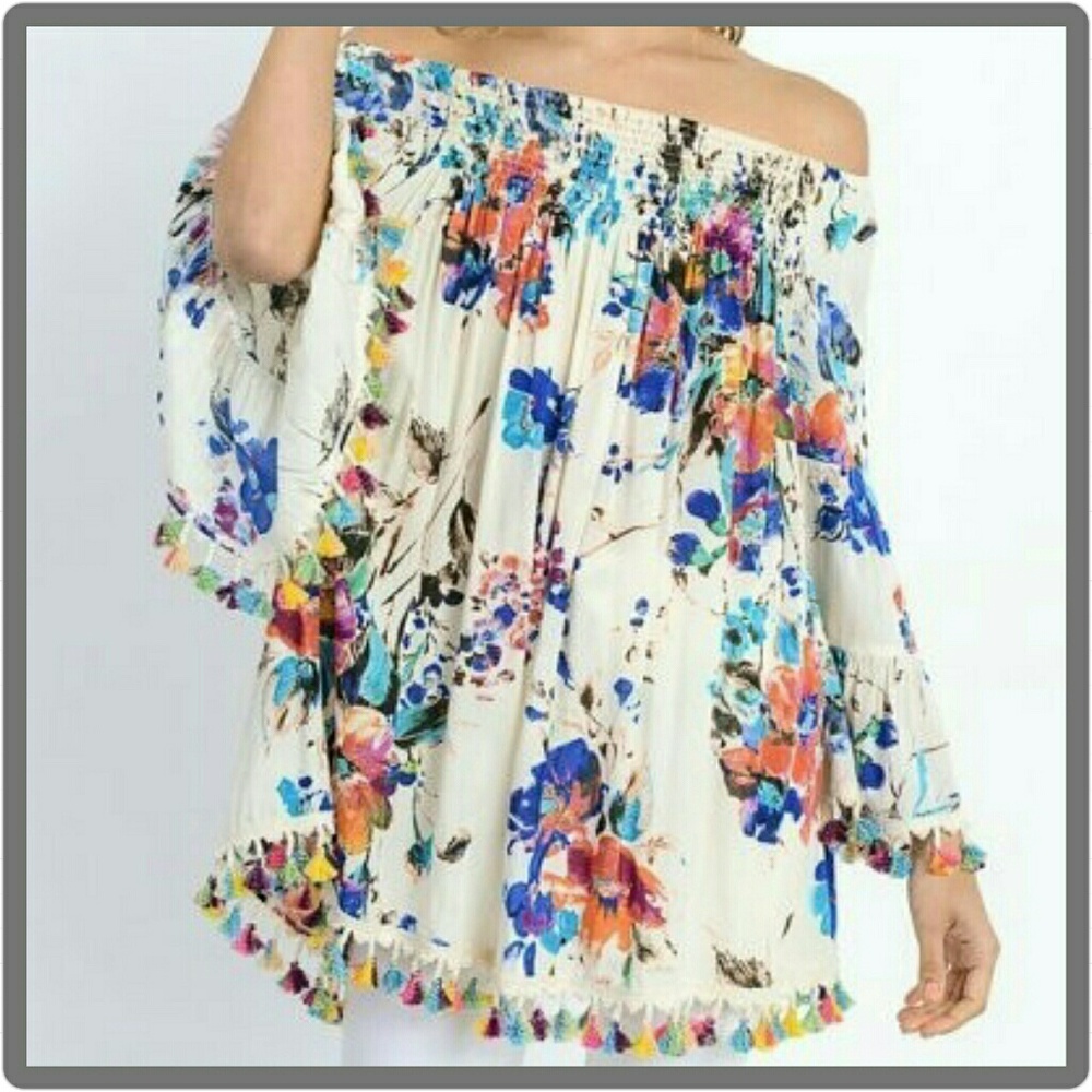 Off The Shoulder Floral Print Tunic