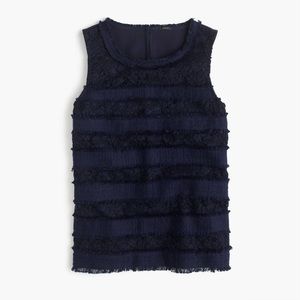 J.Crew Fringey Top in Tweed and Lace Navy Blue