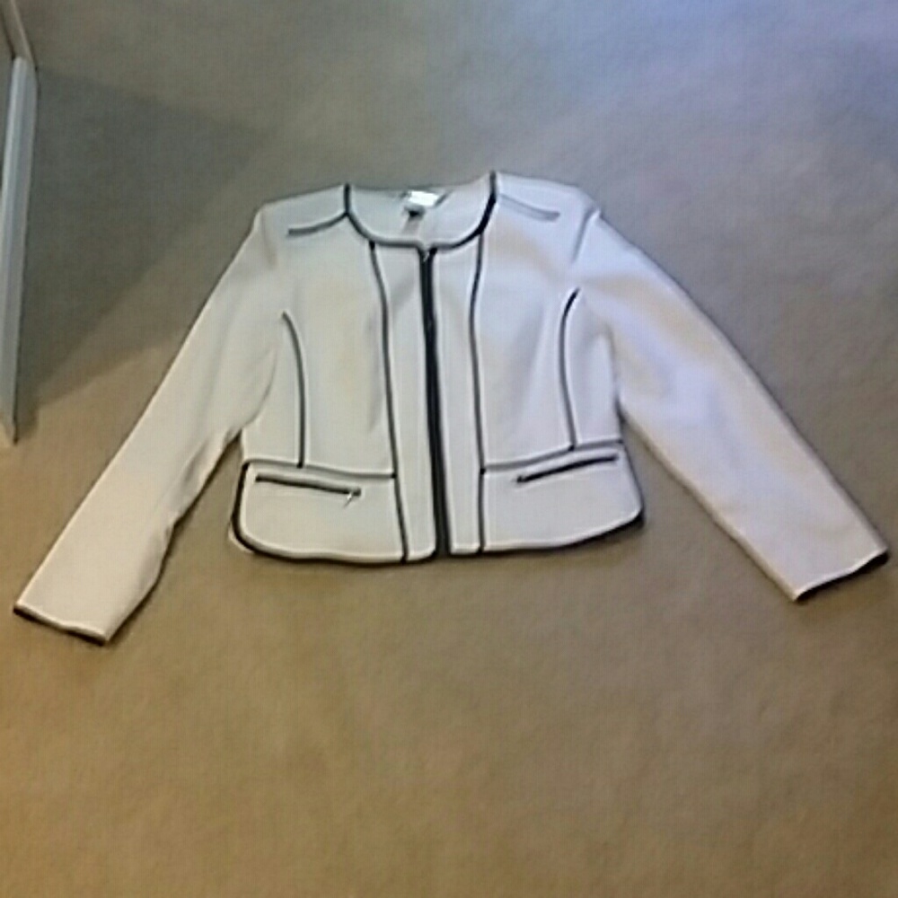 Gently worn white and black zip up blazer