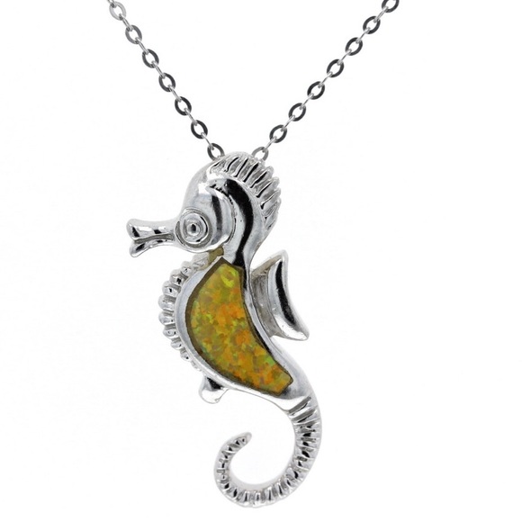Jewelry - Sea Horse Pendant Silver and Color Stone Sea Horse