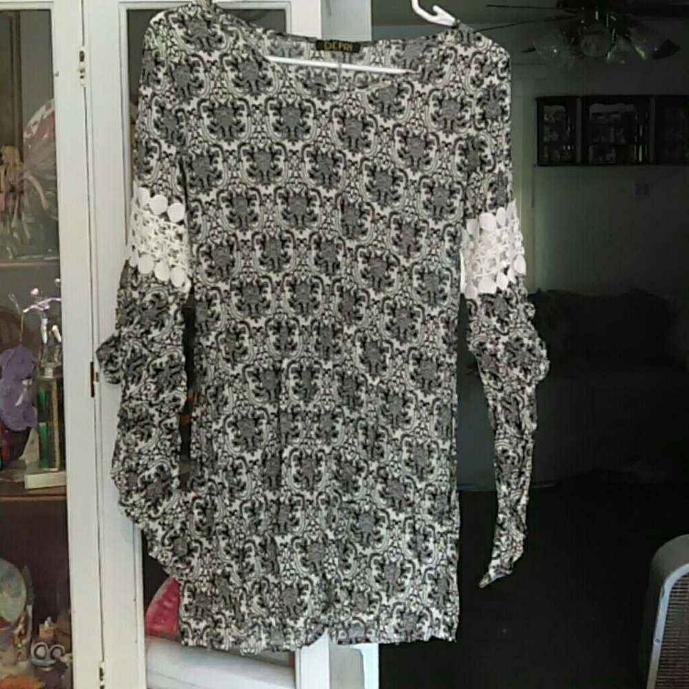 Cream and black shift dress bathing suit cover up