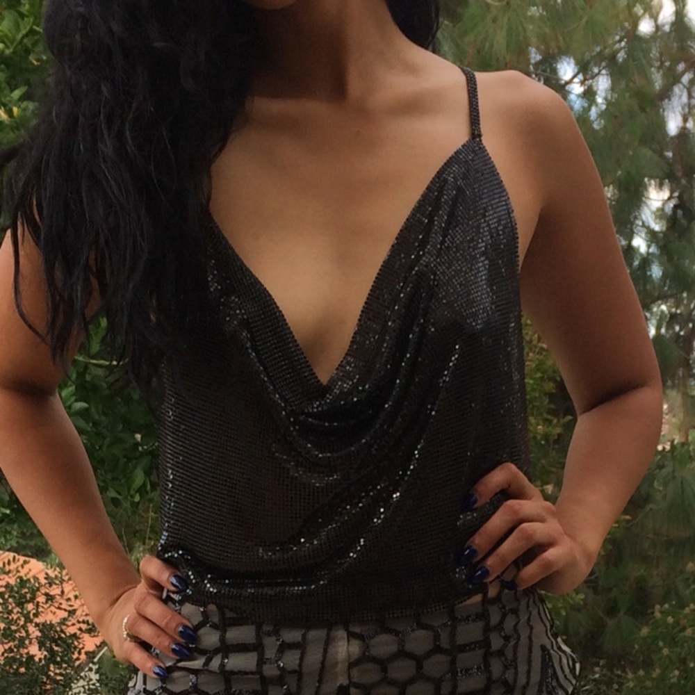 BLACK chainmail Halter Top