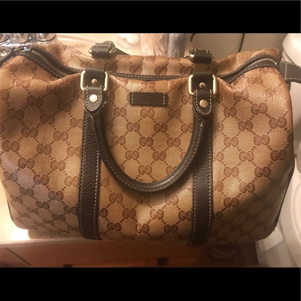 Authentic GUCCI Crystal Monogram Boston Dark Brown
