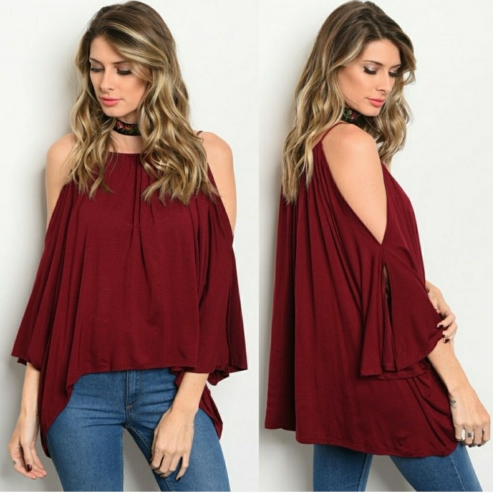 🍷cold shoulder Blouse • wine color •  🍷