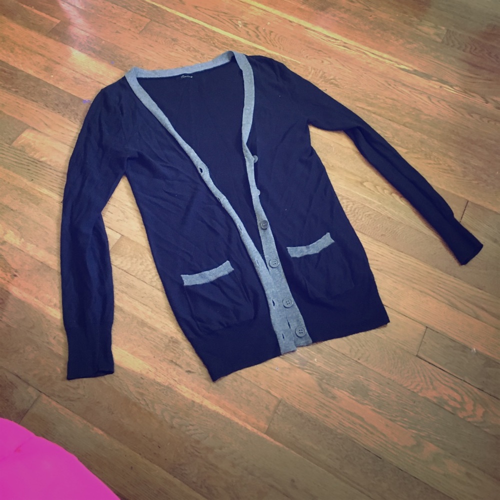 Black Cardigan with Grey Trim