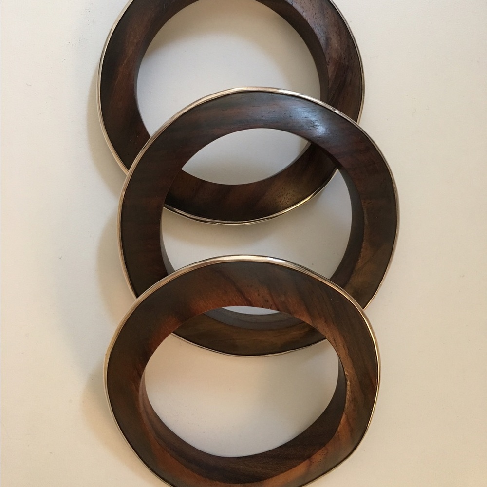 RL wood and silver bangles