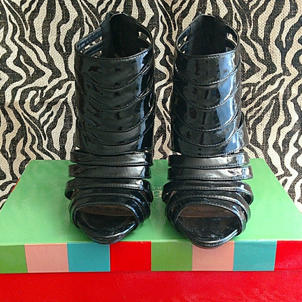 Black Patent Heeled Sandals