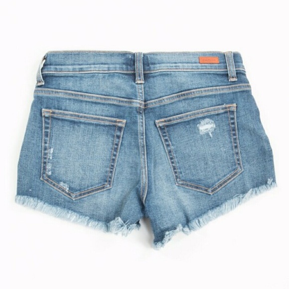 LAST ONE! Distressed Denim Shorts & Plaid Pockets - Picture 3 of 3