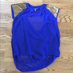 BLUE CLUB SHIRT WITH GOLD SEQUIN SHOULDERS