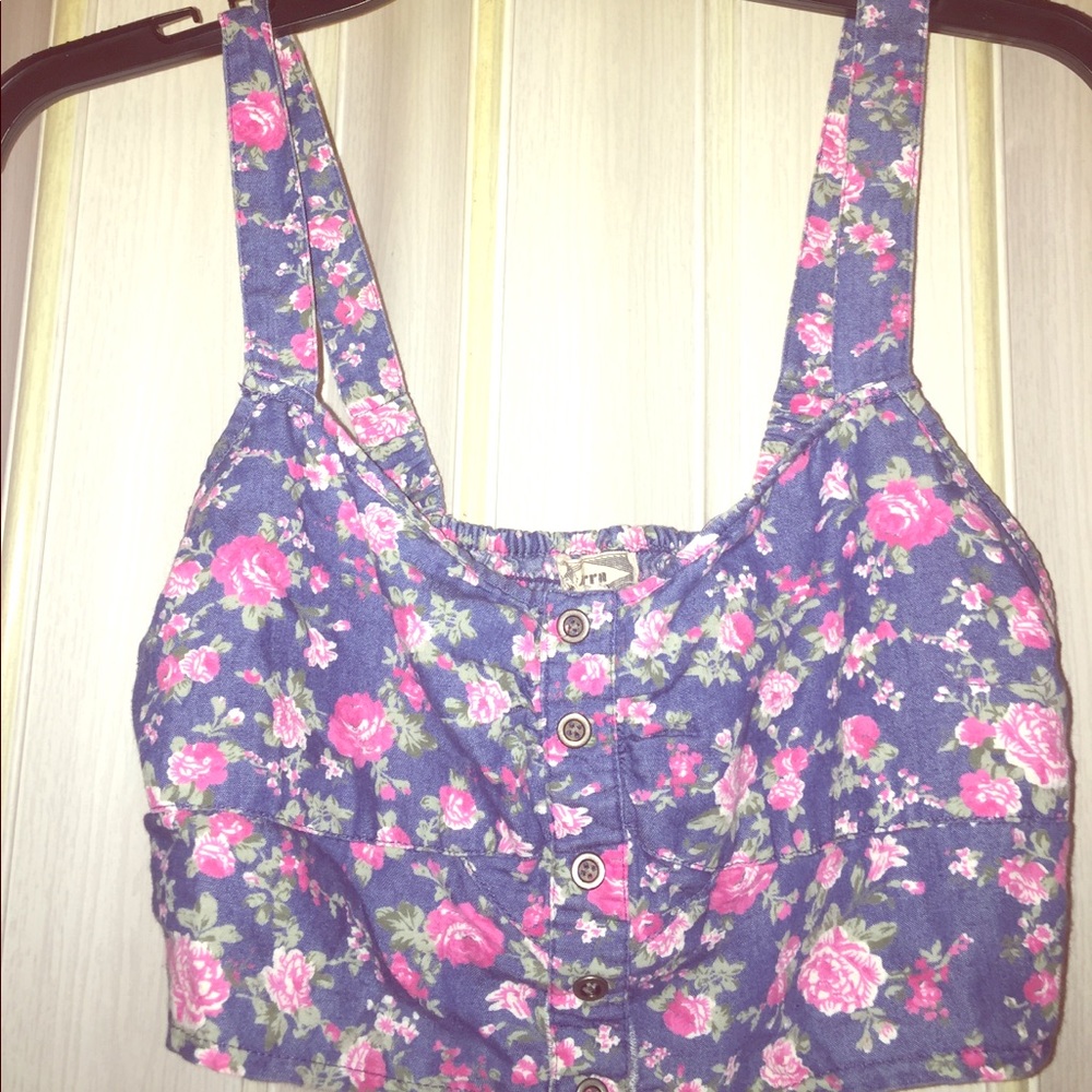 Denim Floral Crop Top in Size L