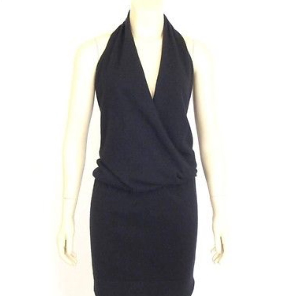Vince Wool Surplice Front Draped Backless Dress