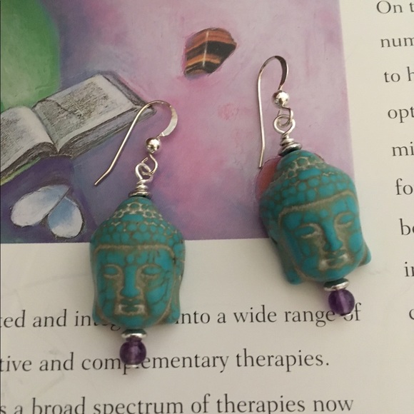 🌿 Gemstone Buddha Earrings 🌿🔮 - Picture 2 of 2