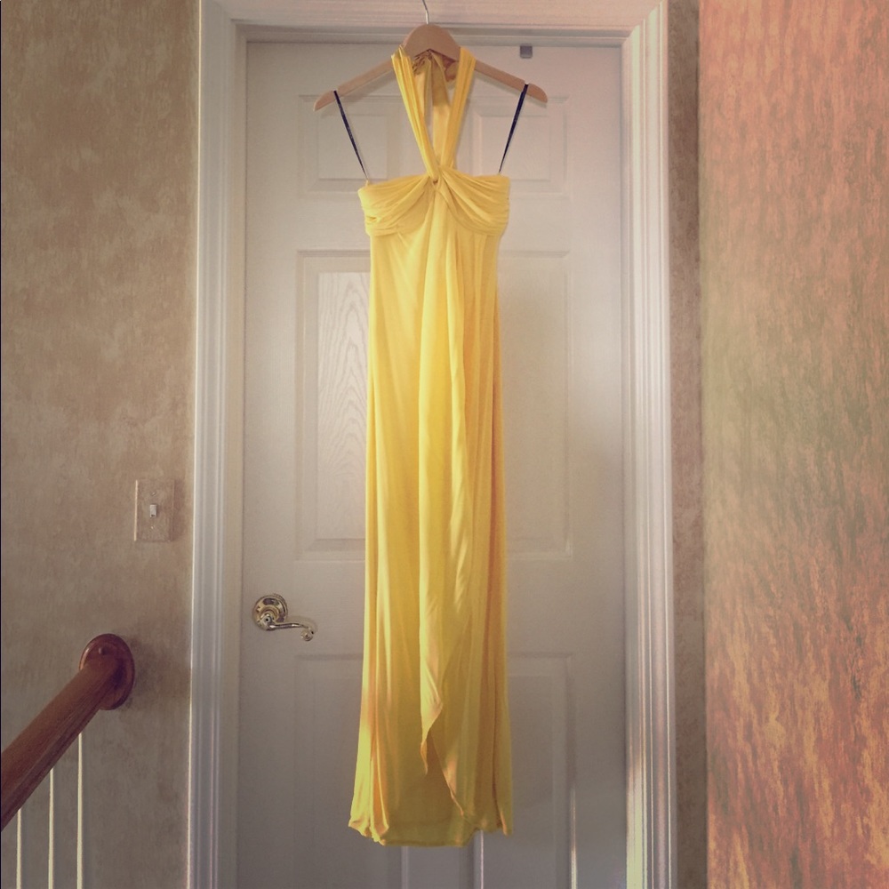 yellow bebe gown prom bridesmaid