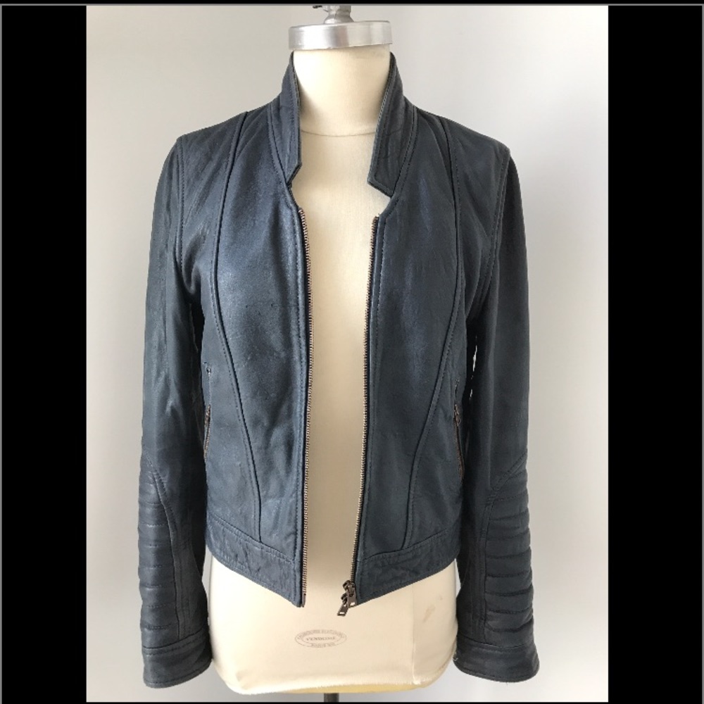 Collection standing-collar leather jacket