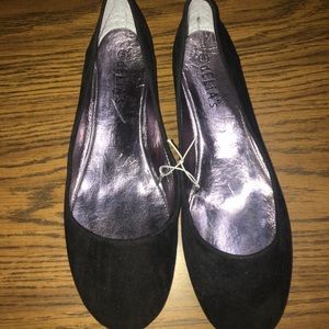 Black velvet flats with sparkle bottom