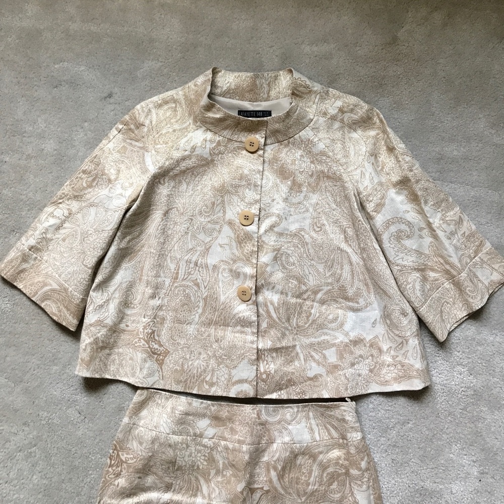 Lafayette 148 linen skirt suit top 10, skirt 8 - Picture 2 of 6