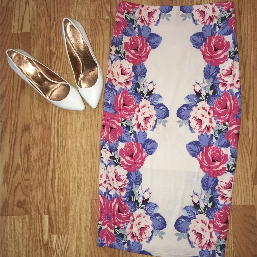 High Wst Floral Body Con Skirt