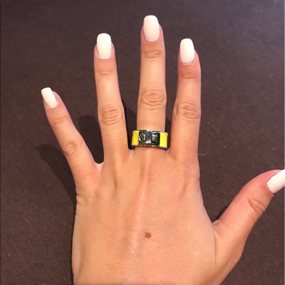 BCBGMaxAzria Yellow and Silver Buckle Ring
