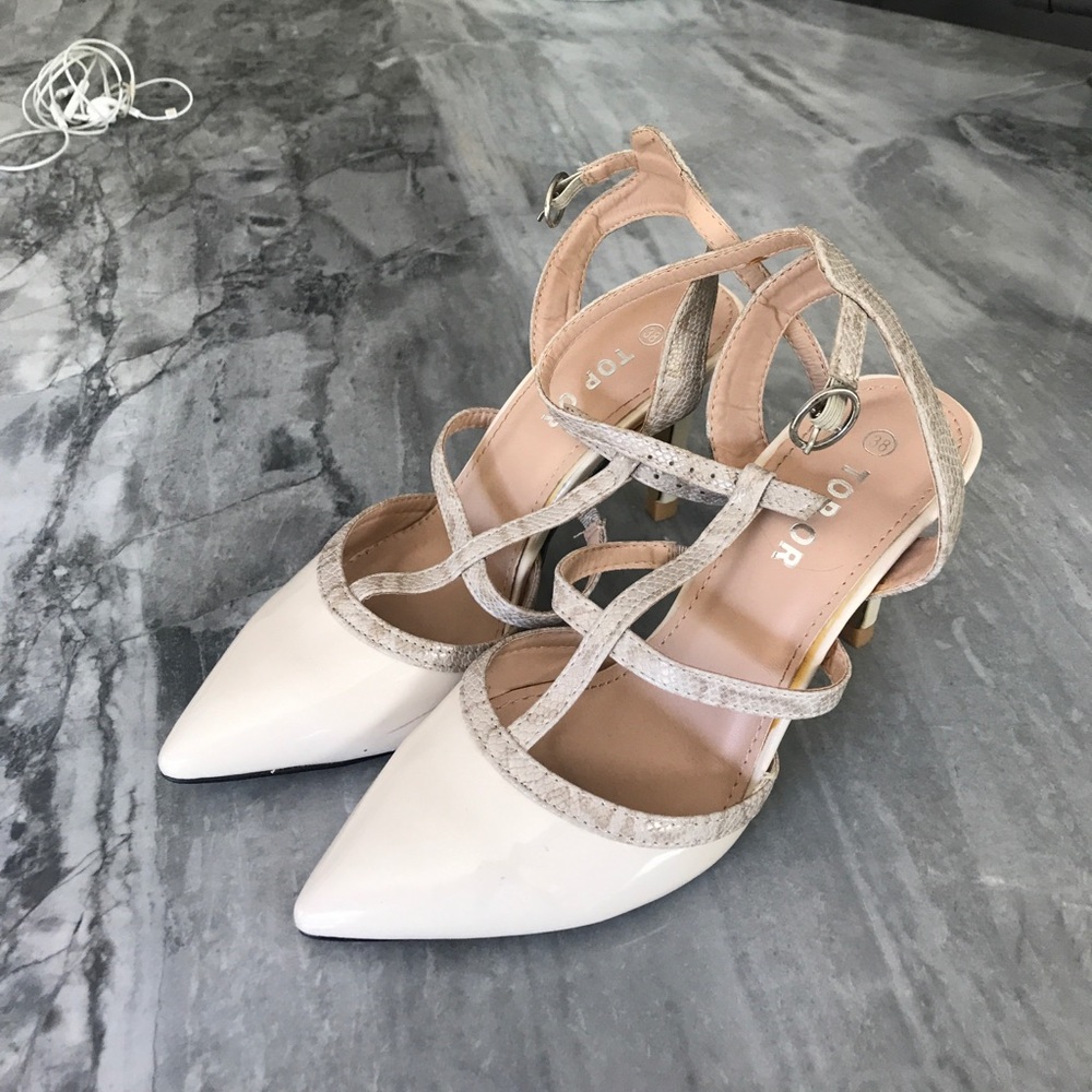 TOP OR French snakeskin t-strap heel