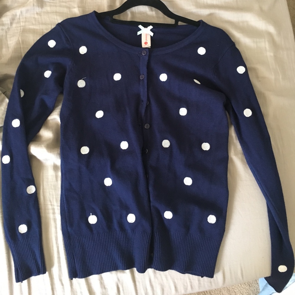 Down east navy and silver polka dot fitted sweater