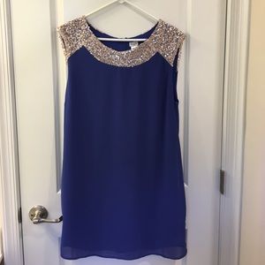 Charming Charlie Blue Dress Gold Shoulder Sequins