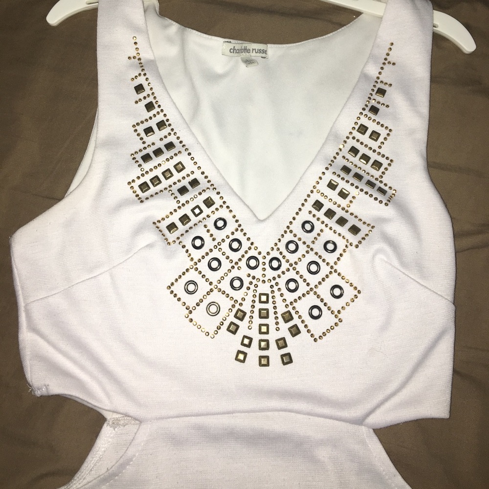 White Bodycon Dress with Gold Detail & Cut Outs