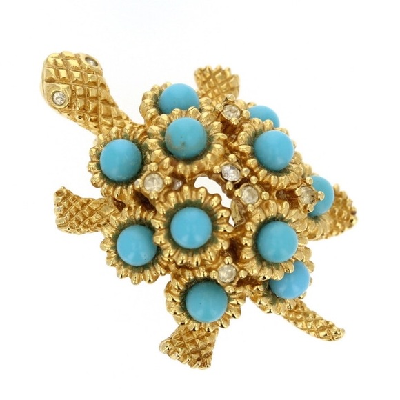 Sea Glass Sea Turtle Necklace - Sky Blue – GoBeachy Turtle Pendant/Pin, Brass and Turquise Turtle