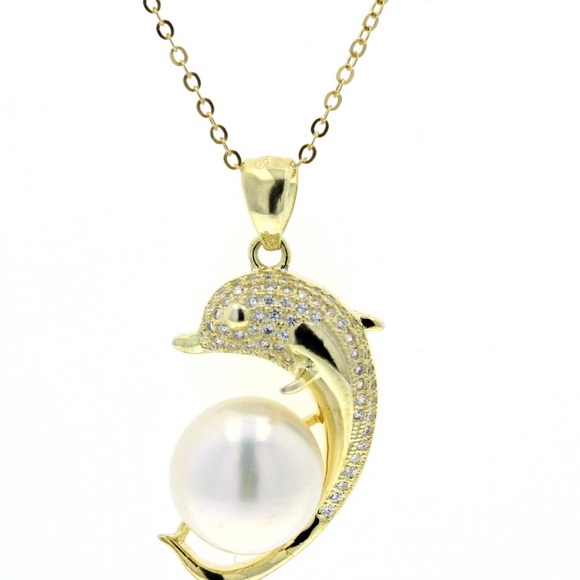 Dolphin Pendant, Silver and Cubic Zirconia&Pearl