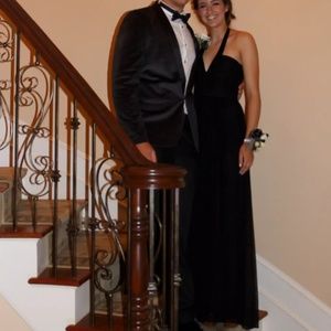 BCBG bustier top black floor length halter dress