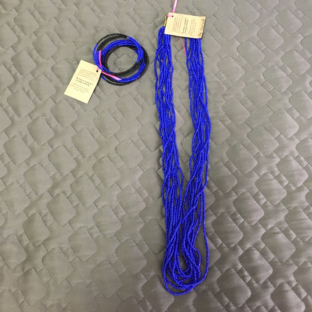 Black/blue necklace and bracelet