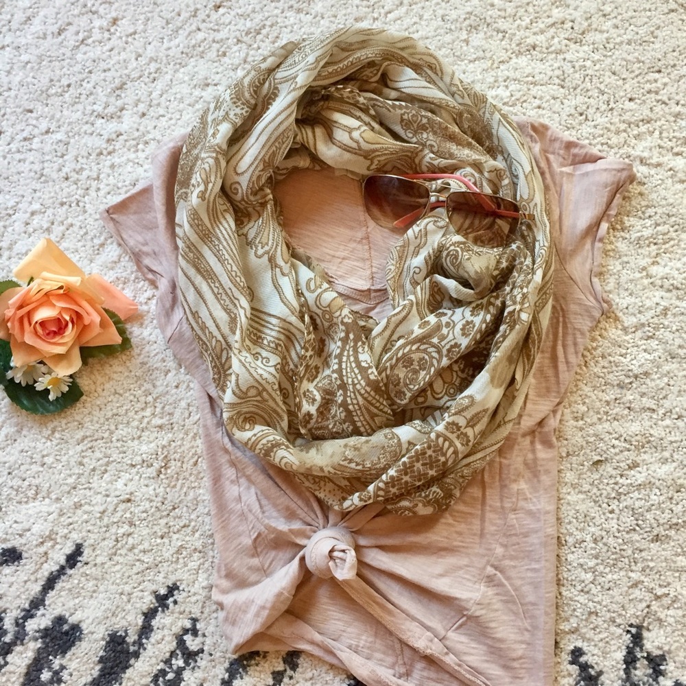 White and Tan Patterned Scarf