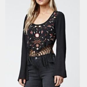 LA Hearts Long Sleeve Embroidered Crop Top