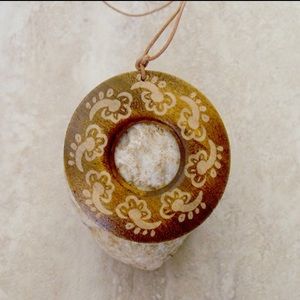teak wood hand painted medallion necklace