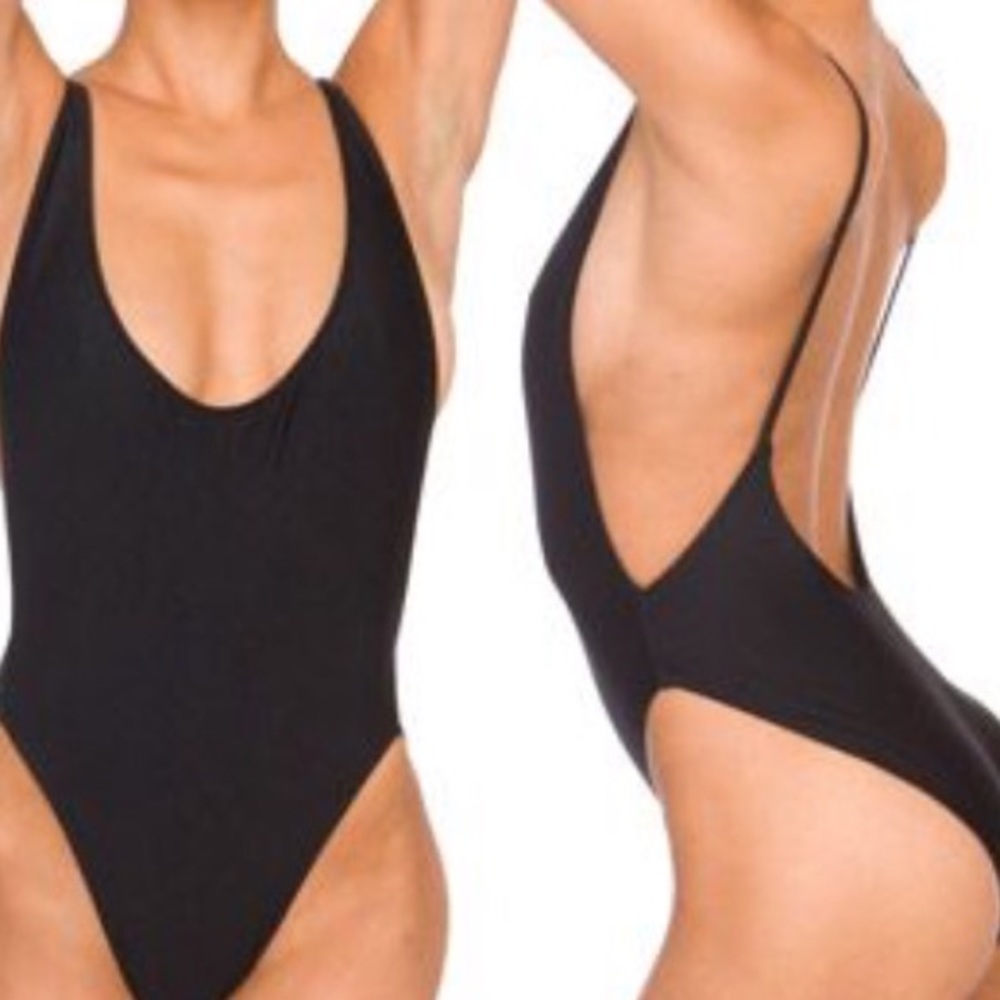 American apparel black open back swim suit