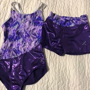 Designer leotard gymnastic outfit with shorts