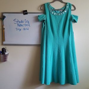 Mint green shoulder cutout dress