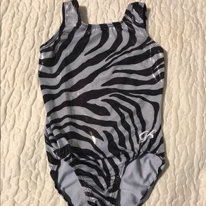 Girls Medium GK Leotard Shimmer Zebra gymnastics