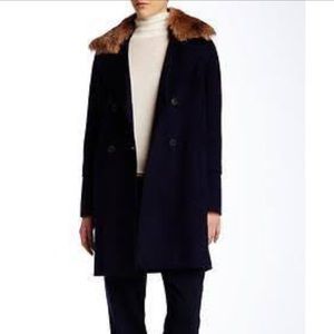 VINCE . wool peacoat with detachable fur collar