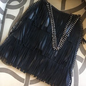Gorgeous black leather fringe shoulder bag