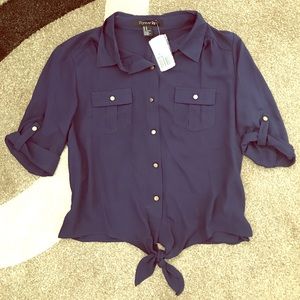 Forever 21 - Front tie navy blue blouse