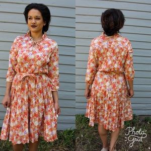 Vintage 1970's Orange Floral Secretary Dress Vintage 1970's Orange Floral Secretary Dress