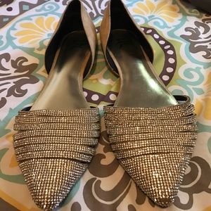 Tan bejeweled flats