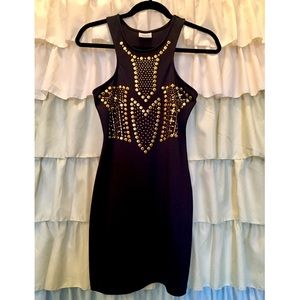 Black Bodycon Dress with Gold Embellishment
