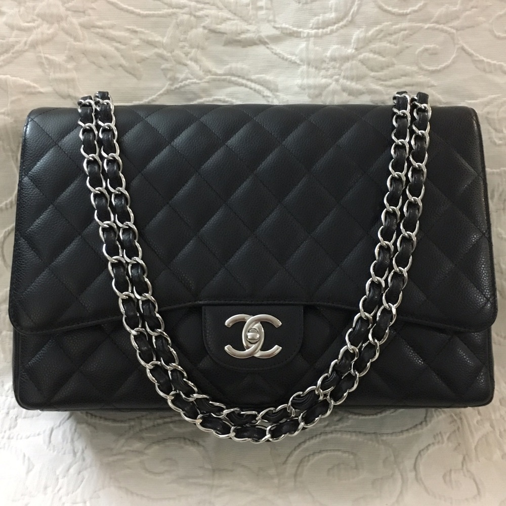 Chanel Maxi Double Flap Caviar Black SilverHrdware