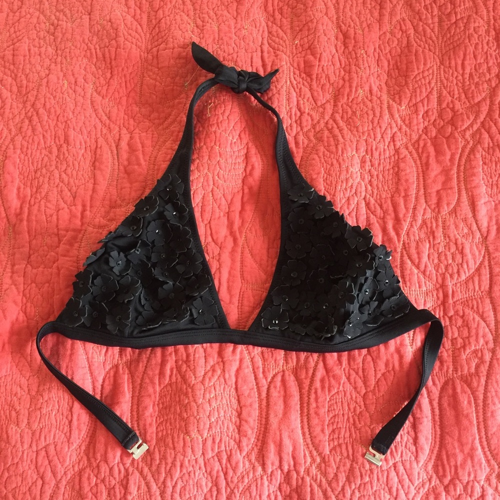 Black Flower Halter Bikini Top