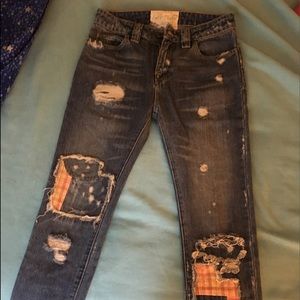 Free People Patchwork Distressed Jeans, 24