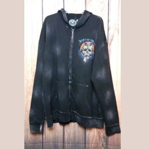 AFFLICTION HOODIE Zip Up Black Acid Wash Sweater