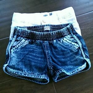 Two pairs of denim shorts.