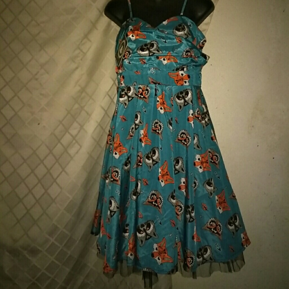 Rockabilly Fox print Dress with tool